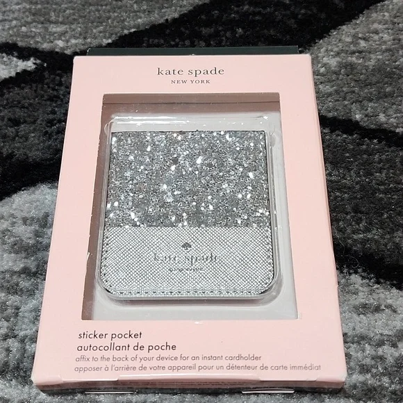 KATE SPADE NEW YORK SILVER GLITTER SHINE PHONE STICKER POCKET CARD HOLDER - Picture 7 of 9